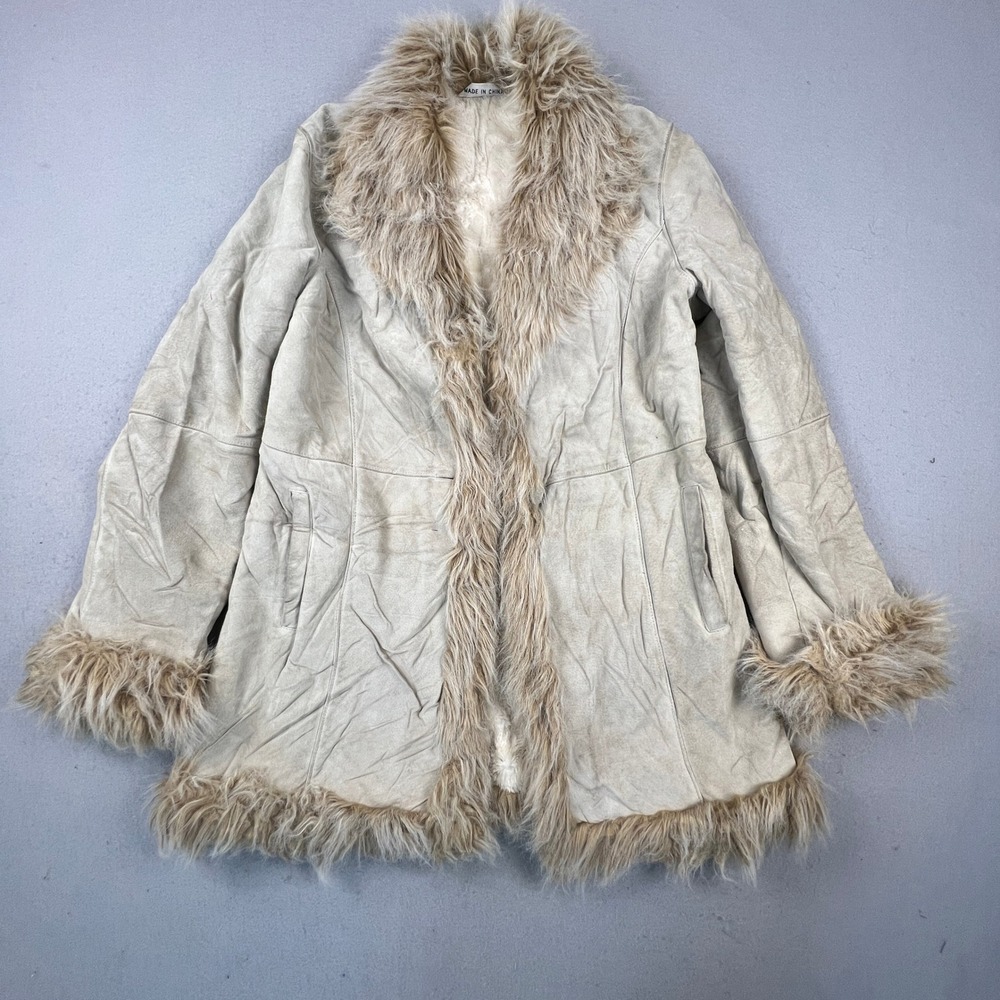 Wilsons Leather Pelle Studio Coat Womens M Suede Jacket Faux Fur Trim Penny Lane